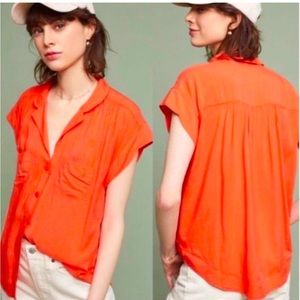 Anthropologie Maeve Affine Tangerine Rayon Button Down Sz Medium
